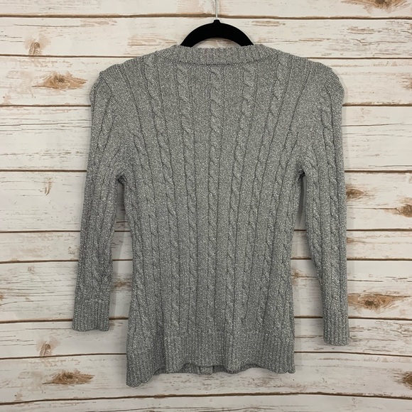 Talbots Holiday Gray Metallic Cable Knit Cardigan - Picture 2 of 6